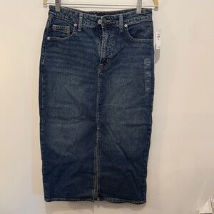 Denim Midi Pencil Skirt - Dark Blue